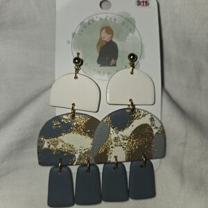 White and Blue Gold Accented Earrings
